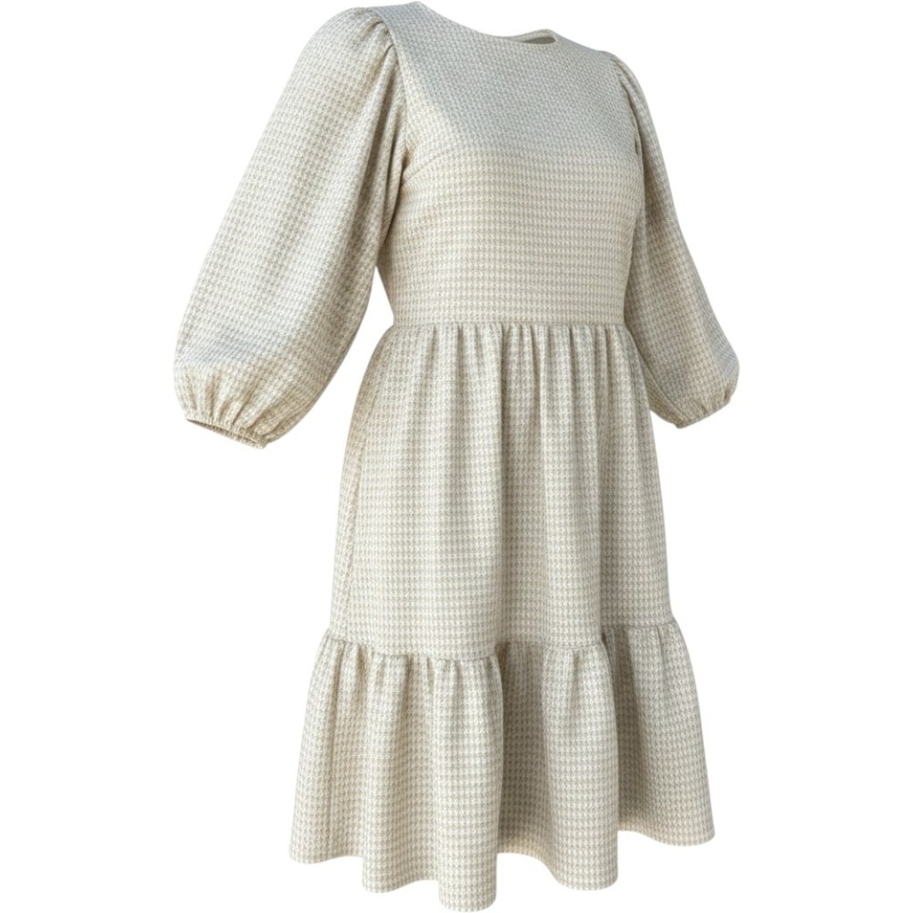 Draper James RSVP Women's Large Gold Houndstooth Tiered Hem Cottagecore Dress